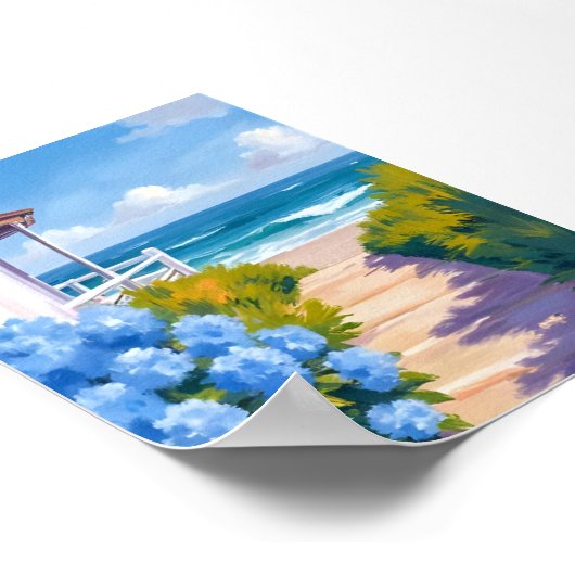 Cape Cod Beach Path | Hydrangea Küstenmalerei Poster (Ecke)
