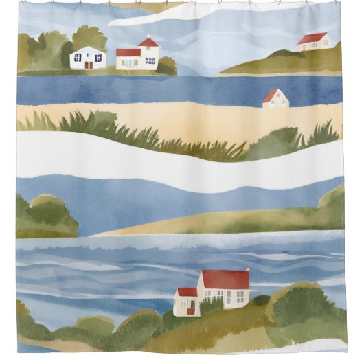 Cape Cod Bucht | Ozean Strand Küstenwasserfarbe Duschvorhang (Vorderseite)