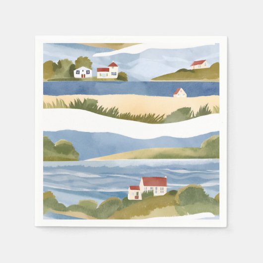 Cape Cod Bucht | Ozean Strand Küstenwasserfarbe Serviette (Vorderseite)