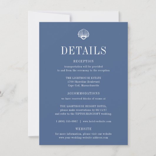 CAPE COD Coastal Blue Wedding Details Card Einladung (Vorderseite)