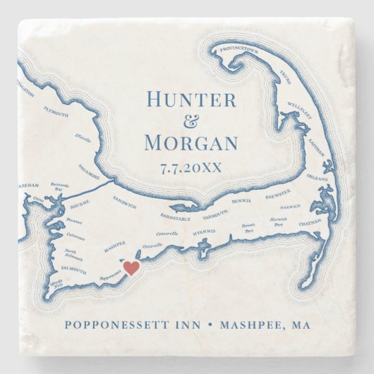 Cape Cod Destination Hochzeitsgeschenk Steinuntersetzer (Vorderseite)