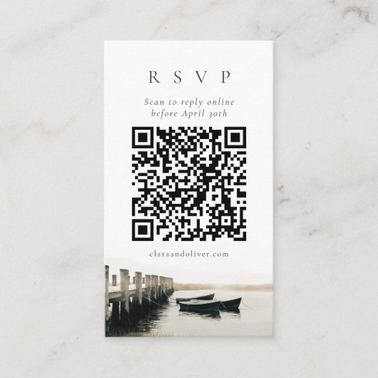 Cape Cod Hafen Dock Nautilus QR Code RSVP Karte (Vorderseite)