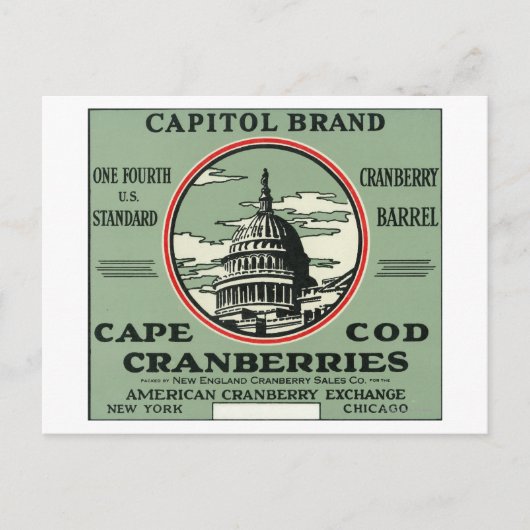 Cape Cod Hauptstadt Marke Cranberry Label Postkarte (Vorderseite)