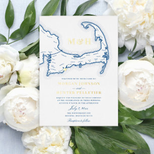 Cape Cod Hochzeit Elegant Navy und Gold Folieneinladung