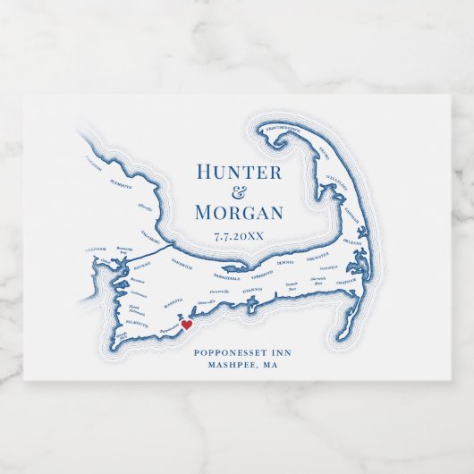 Cape Cod Hochzeit in Urlaubsort Mini Flasche Schaumweinetikett (Einzelnes Label)