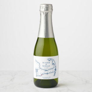 Cape Cod Hochzeit in Urlaubsort Mini Flasche Schaumweinetikett
