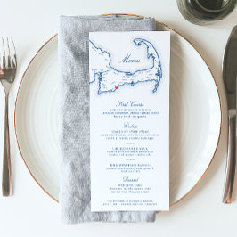 Cape Cod Hochzeit in Urlaubsort Navy Blue Menükarte