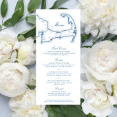 Cape Cod Hochzeit in Urlaubsort Navy Blue Menükarte