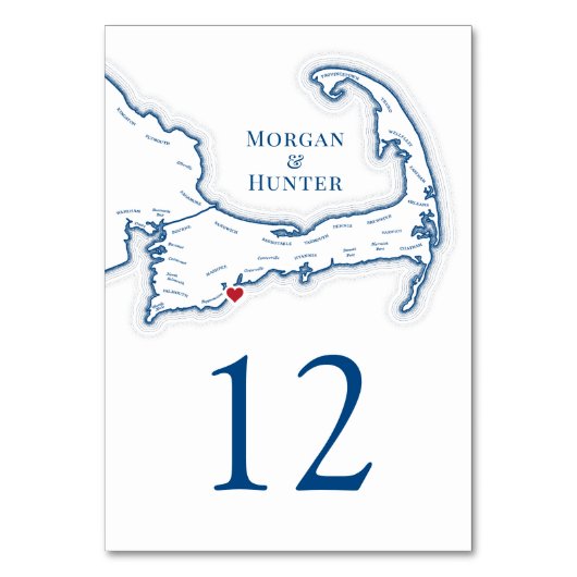 Cape-Cod-Hochzeit in Urlaubsort Tischnummer (Vorderseite)