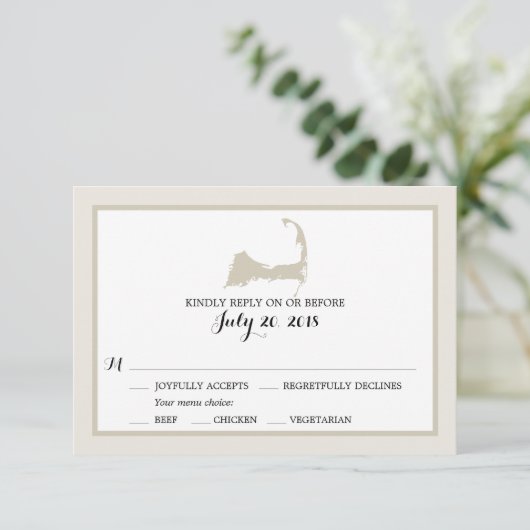 Cape Cod | HochzeitsrSVP mit Menü RSVP Karte (Stehend Vorderseite)