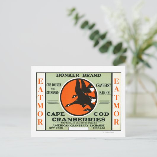 Cape Cod Honker Eatmor Cranberries Markenzeichen Postkarte (Stehend Vorderseite)