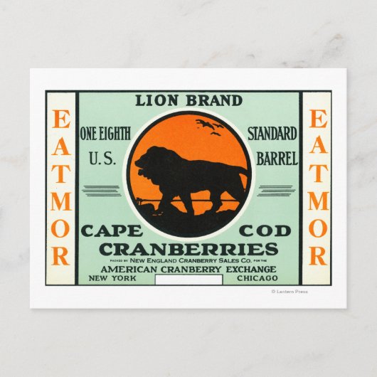 Cape Cod Lion Eatmor Cranberries Markenzeichen Postkarte (Vorderseite)