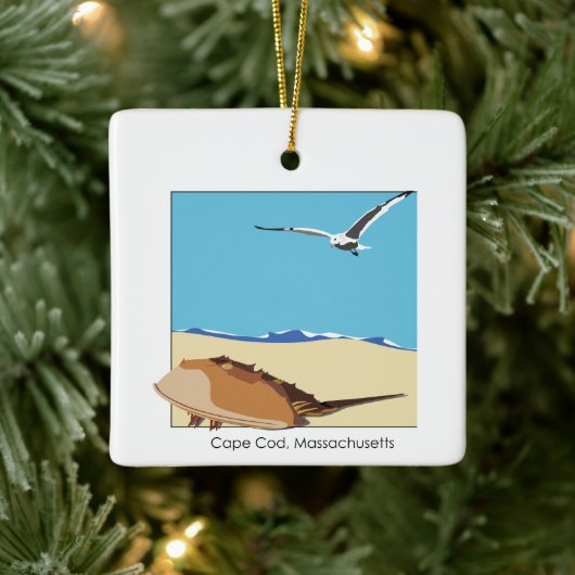 Cape Cod, MA Horseshoe Crab Seagull Beach Keramikornament (Baum)