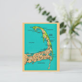 Cape Cod MA Karte Postkarte (Stehend Vorderseite)