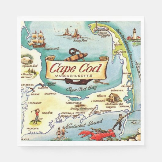 Cape Cod MA Karte Serviette (Vorderseite)