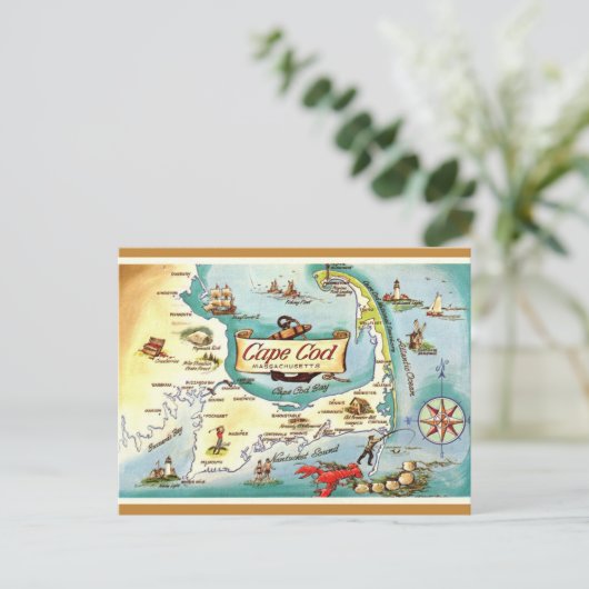Cape Cod MA Retro Postcard Postkarte (Stehend Vorderseite)