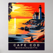 Cape Cod, MA, Sunset on Coast, Travel Poster (Vorne)