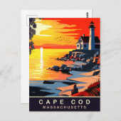 Cape Cod, MA, Sunset on Coast, Travel Postkarte (Vorne/Hinten)