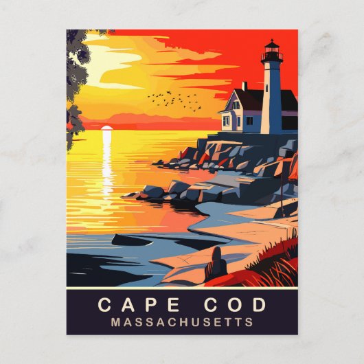Cape Cod, MA, Sunset on Coast, Travel Postkarte (Vorderseite)