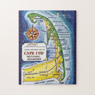 Cape Cod  Ma Vintage 11x14 Karte Puzzle