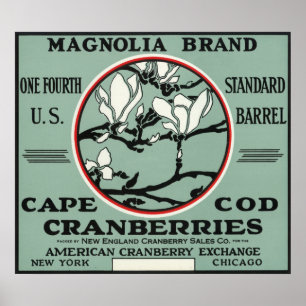 Cape Cod-Magnolien-Marken-Moosbeeraufkleber Poster