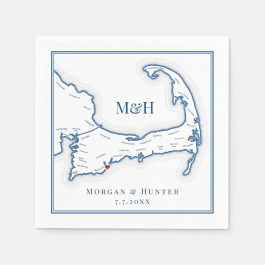 Cape Cod Map Elegant Wedding Serviette (Vorderseite)