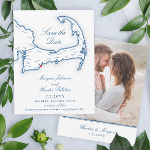 Cape Cod Map Elegante Hochzeit in Urlaubsort Save The Date