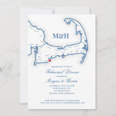 Cape Cod Map Elegante Probe Abendessen Einladung (Vorderseite)