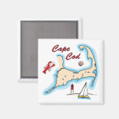 Cape Cod Map Illustration Lobster Sailboat Muschel Magnet (Vorderseite/Rückseite)