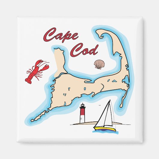 Cape Cod Map Illustration Lobster Sailboat Muschel Magnet (Vorne)