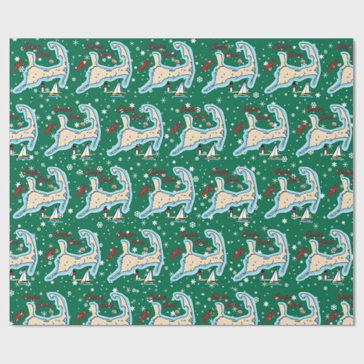 Cape Cod Map Lobster Sailboat Muschel Weihnachten Geschenkpapier (Flach)