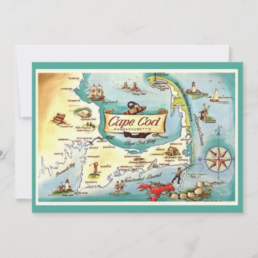 Cape Cod Massachusetts 5x7 Map Postcard Dankeskarte (Vorderseite)