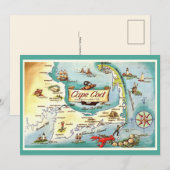 Cape Cod Massachusetts 5x7 Map Postcard Dankeskarte (Vorne/Hinten)