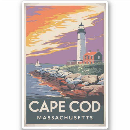 Cape Cod Massachusetts Illustration Reisen Aufkleber (Vorderseite)