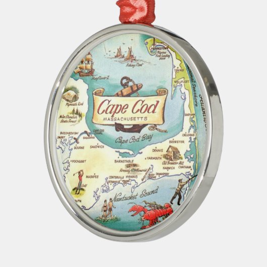 Cape Cod Massachusetts Karte Ornament Aus Metall (Links)
