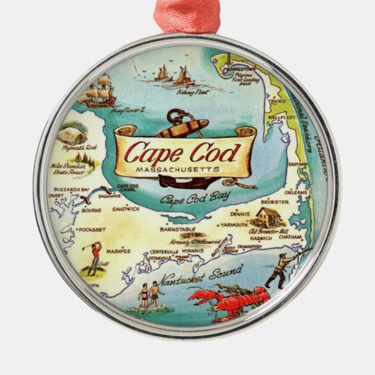 Cape Cod Massachusetts Karte Ornament Aus Metall (Vorne)