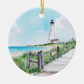 Cape Cod Massachusetts Lighthouse Wasserfarbe Keramik Ornament (Vorne)