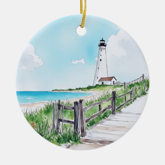 Cape Cod Massachusetts Lighthouse Wasserfarbe Keramik Ornament (Vorne)