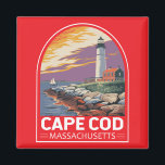 Cape Cod Massachusetts Magnet<br><div class="desc">Cape Cod Retro Vektor Reise Design in einem Emblem Stil. Es ist der Ort der malerischen Dörfer,  Meeresfrüchte-Hütten,  Leuchttürme,  Teiche und Bucht-und Ozeanstrände.</div>
