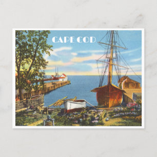 Cape Cod Massachusetts Vintage Boote und Docks Postkarte