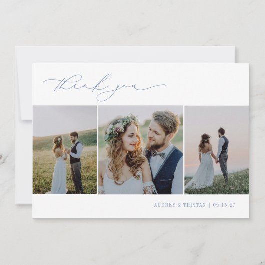 CAPE COD Minimalistisch 3 Foto Hochzeit Dankeskarte (Vorderseite)