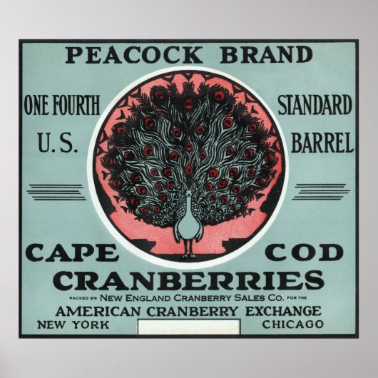 Cape Cod Peacock Marke Cranberry Label Poster (Vorne)
