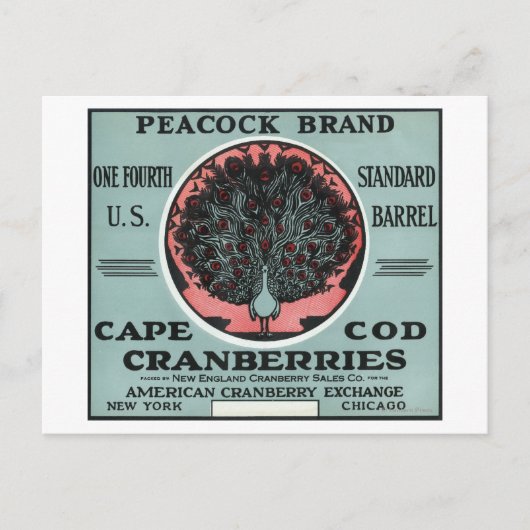 Cape Cod Peacock Marke Cranberry Label Postkarte (Vorderseite)