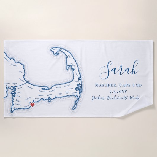 Cape Cod Personalisiert Bachelorette Wochenende Strandtuch (Vorderseite)