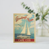 Cape Cod Postcard Sailboat Vintag Massachusetts Postkarte (Stehend Vorderseite)
