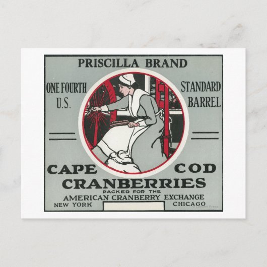 Cape Cod Priscilla Marke Cranberry Label Postkarte (Vorderseite)