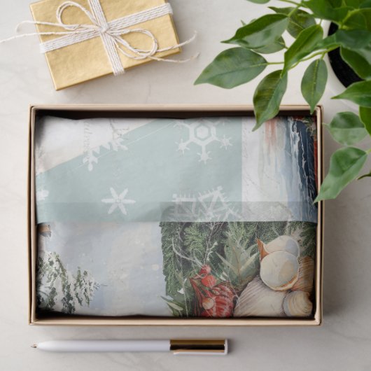 Cape Cod Rustic Christmas Trees Boats Light House Seidenpapier (Geschenk)