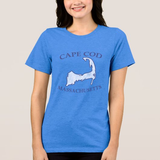 Cape Cod Silhouette Blauer Streifen Tri-Blend Shirt (Vorderseite)