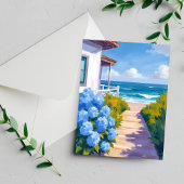 Cape Cod Strandweg | Hortensien-Küstenmalerei Postkarte