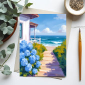 Cape Cod Strandweg | Hortensien-Küstenmalerei Postkarte